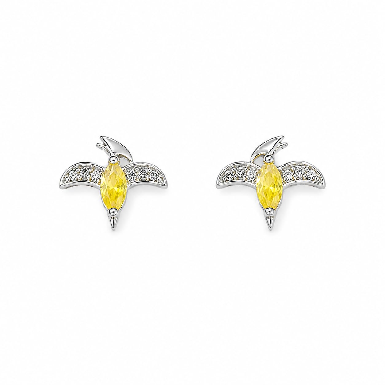 Warm Fortune 18K Gold Plated Bird Marquise Cubic Zirconia Stud Earrings for Women Hypoallergenic - Valentine's Day, Mother's Day, Birthday Gift for Her