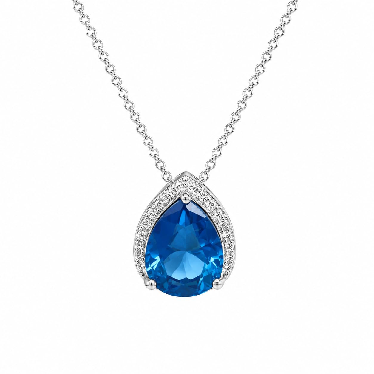 Warm Fortune Teardrop Halo Pendant Necklace for Women, 18K Gold Plated with Sparkling CZ