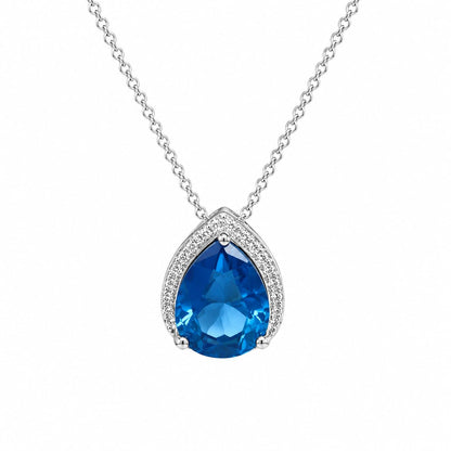 Warm Fortune Teardrop Halo Pendant Necklace for Women, 18K Gold Plated with Sparkling CZ