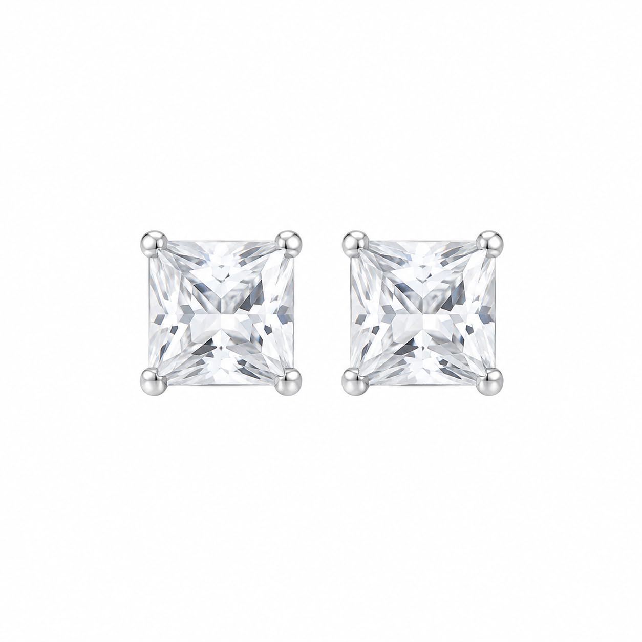 Warm Fortune 18K White Gold Plated Square Cubic Zirconia Stud Earrings