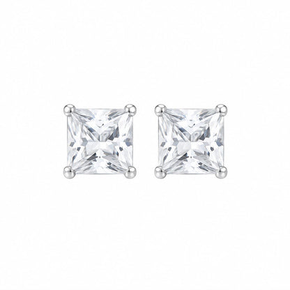 Warm Fortune 18K White Gold Plated Square Cubic Zirconia Stud Earrings