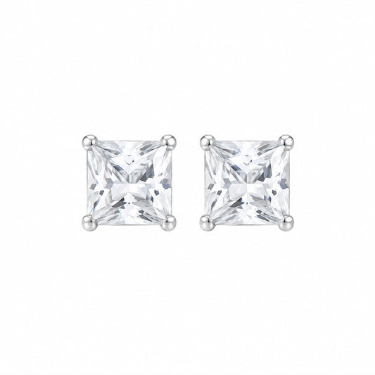 Warm Fortune 18K White Gold Plated Square Cubic Zirconia Stud Earrings
