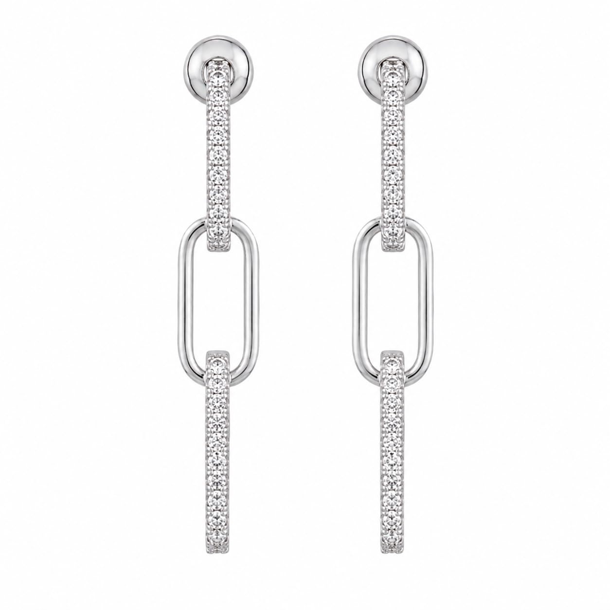 Warm Fortune 18K White Gold Plated CZ Link Dangle Earrings