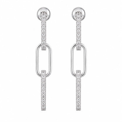 Warm Fortune 18K White Gold Plated CZ Link Dangle Earrings