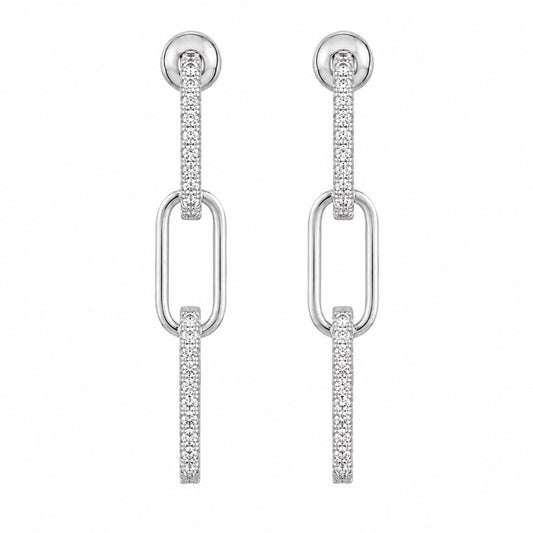 Warm Fortune 18K White Gold Plated CZ Link Dangle Earrings