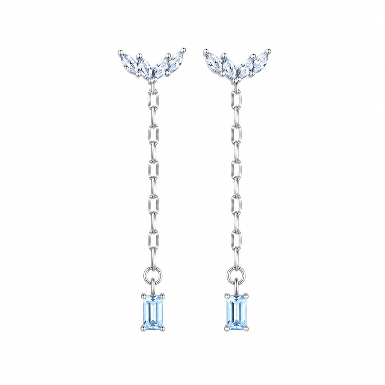 Warm Fortune 18K White Gold Plated Blue CZ Chain Dangle Earrings