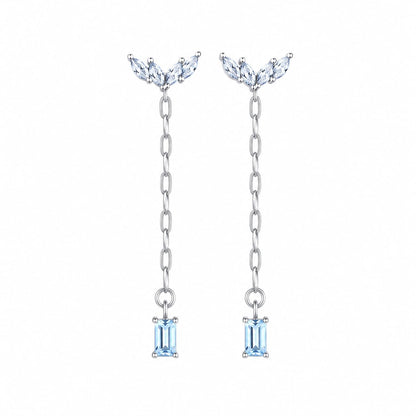 Warm Fortune 18K White Gold Plated Blue CZ Chain Dangle Earrings
