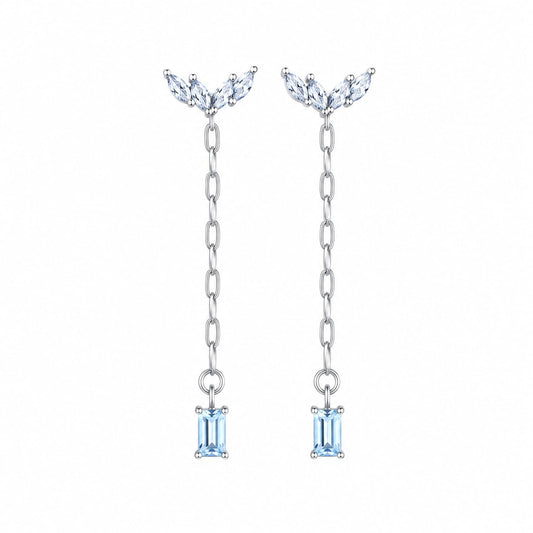 Warm Fortune 18K White Gold Plated Blue CZ Chain Dangle Earrings