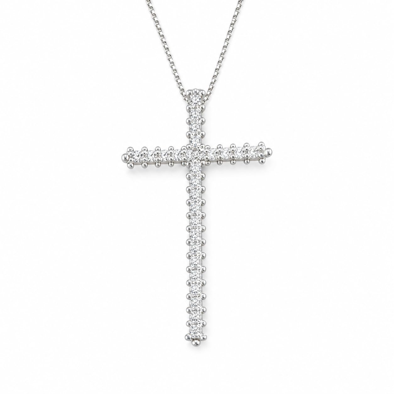 Warm Fortune 18K White Gold Plated CZ Linear Cross Pendant Necklace