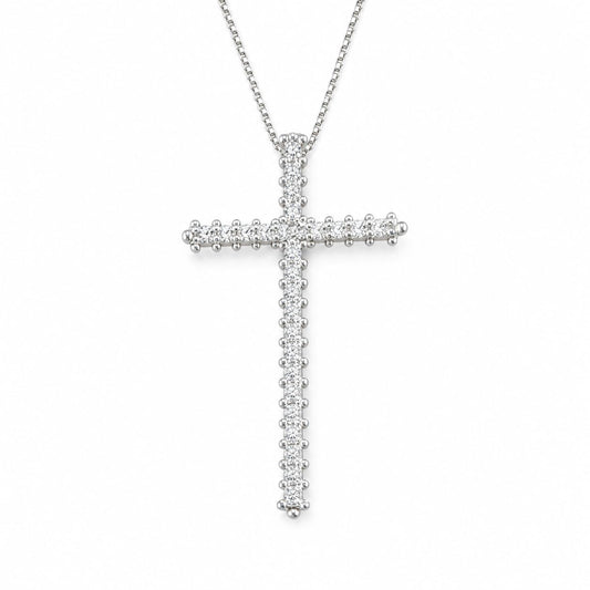 Warm Fortune 18K White Gold Plated CZ Linear Cross Pendant Necklace
