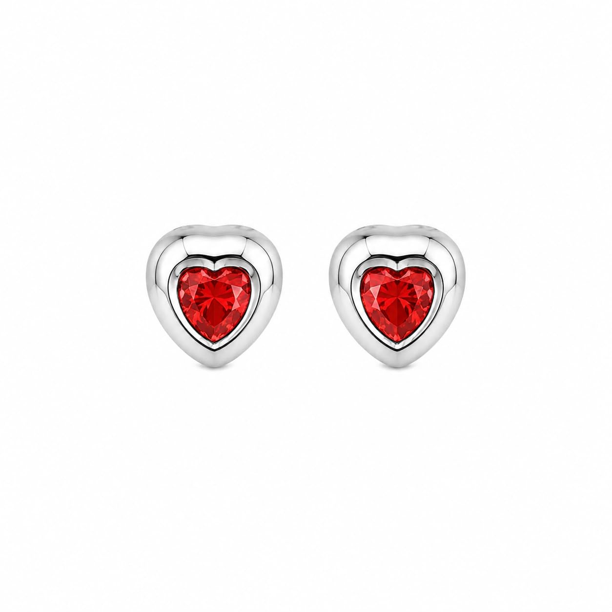 Warm Fortune 18K White Gold Plated Red CZ Heart Stud Earrings for Women