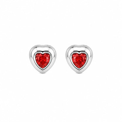 Warm Fortune 18K White Gold Plated Red CZ Heart Stud Earrings for Women