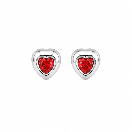 Warm Fortune 18K White Gold Plated Red CZ Heart Stud Earrings for Women