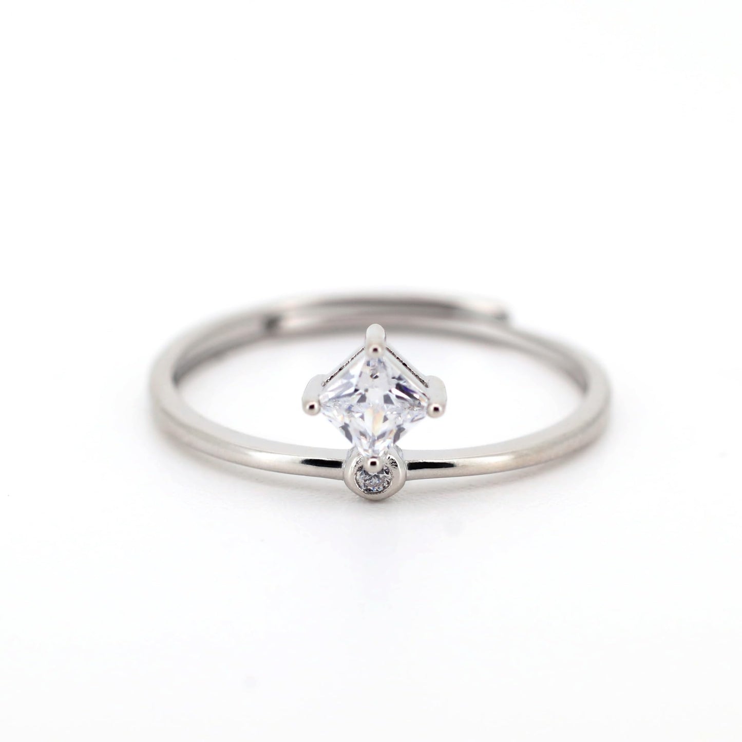 Warm Fortune Princess Cut Cubic Zirconia Open Ring for Women,18K Gold Plated Thin Adjustable Band Casual Stackable Jewelry