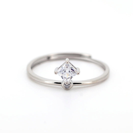 Warm Fortune Princess Cut Cubic Zirconia Open Ring for Women,18K Gold Plated Thin Adjustable Band Casual Stackable Jewelry