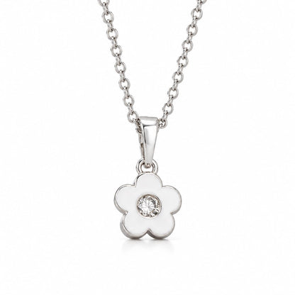 Warm Fortune 18K White Gold Plated CZ Five Petal Flower Necklace