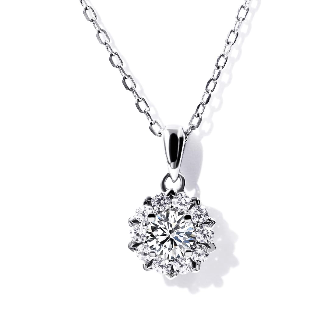 Warm Fortune Moissanite Pendant Necklace for Women, 0.5/1.0 ct DE VVS, 18K White Gold Plated Sterling Silver, 16 inch + 2inch Chain