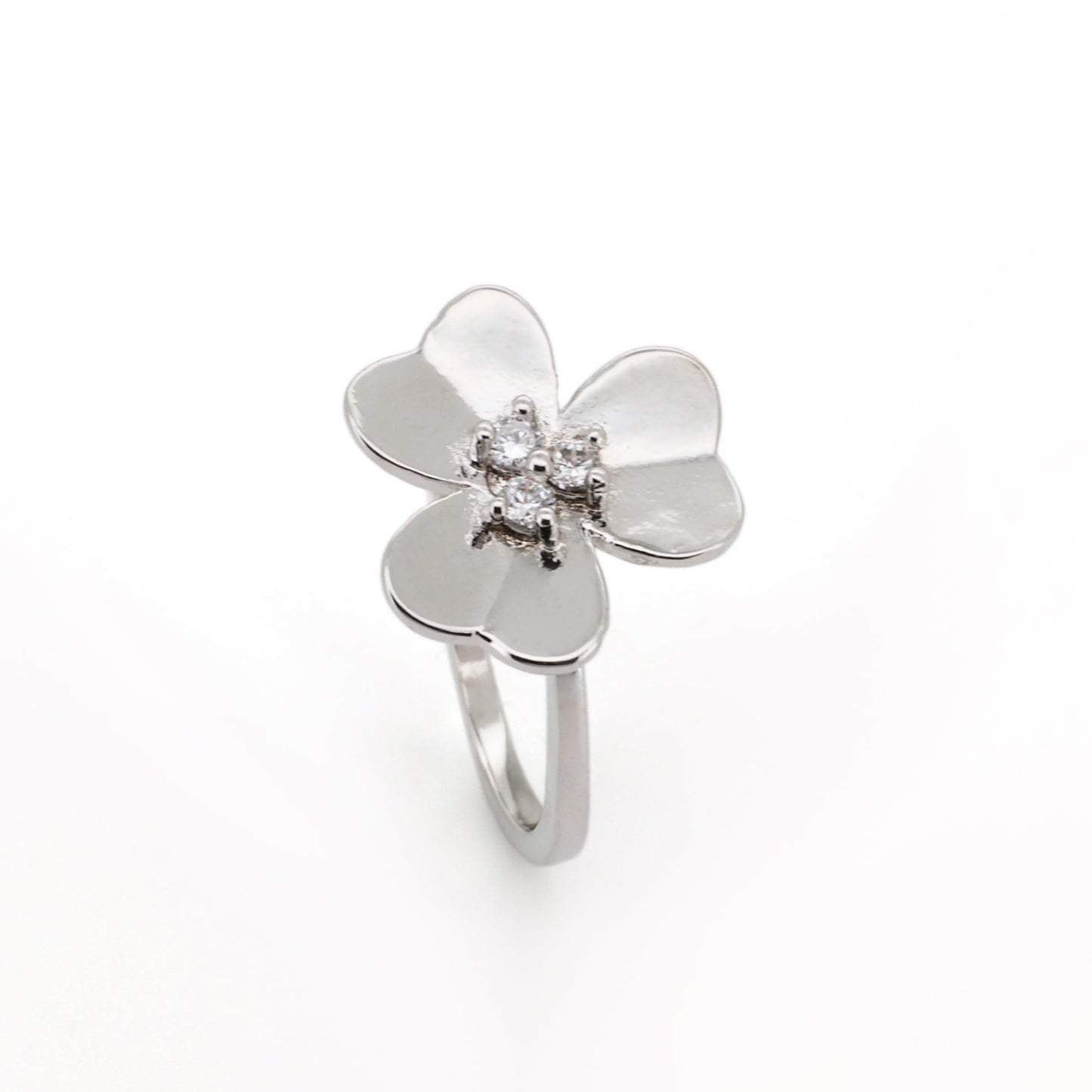 Warm Fortune Minimalist Four-Leaf Clover Promise Ring for Her - 18K Gold Plated Cubic Zirconia, Stackable Gift Valentine's Day, Fashion & Daily Elegant Wear, Size 5-9