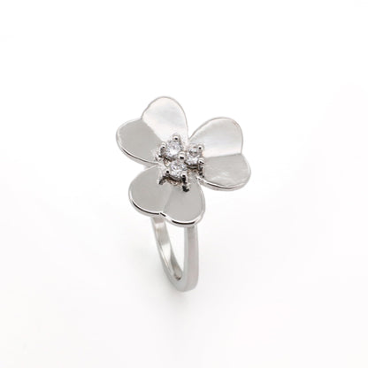 Warm Fortune Minimalist Four-Leaf Clover Promise Ring for Her - 18K Gold Plated Cubic Zirconia, Stackable Gift Valentine's Day, Fashion & Daily Elegant Wear, Size 5-9