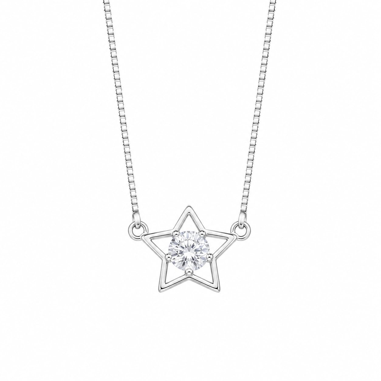Warm Fortune Star Pendant Necklace for Women, 18K White Gold Plated, 16 Inch Chain with Sparkling CZ, Dainty, Chic & Everyday Jewelry
