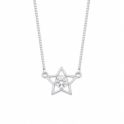 Warm Fortune Star Pendant Necklace for Women, 18K White Gold Plated, 16 Inch Chain with Sparkling CZ, Dainty, Chic & Everyday Jewelry