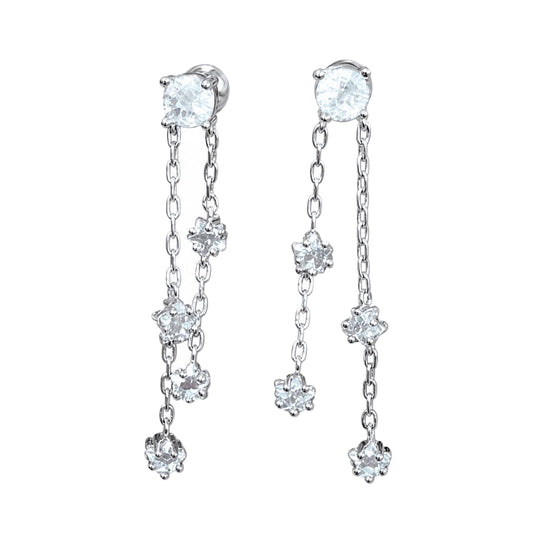 Warm Fortune 18K Gold Plated Round Chain Cubic Zirconia Drop Earrings for Women Hypoallergenic - Valentine's Day, Mother's Day, Birthday Gift for Her