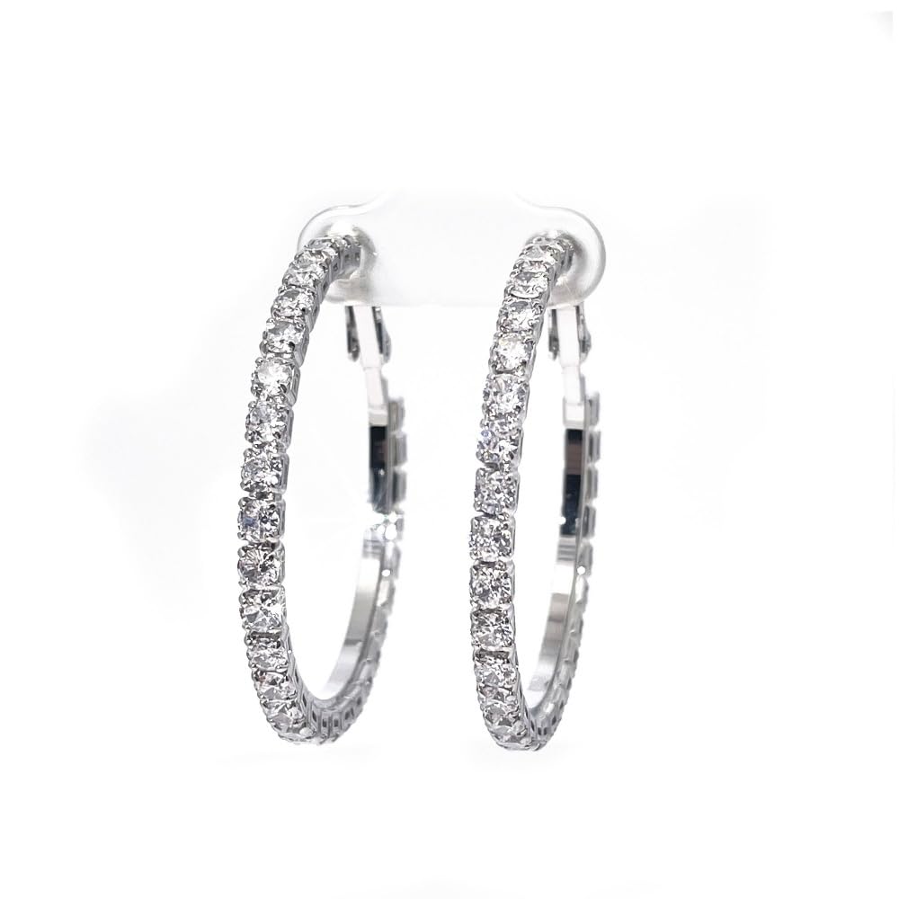 Warm Fortune 18K Gold Plated Round Pave Cubic Zirconia Hoop Earrings for Women Hypoallergenic - Valentine's Day, Mother's Day, Birthday Gift for Her