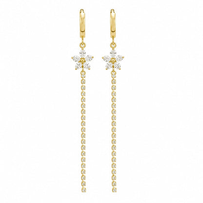 Warm Fortune 18K Gold Plated Floral CZ Linear Drop Earrings
