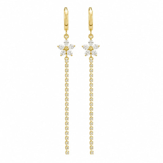 Warm Fortune 18K gold plated floral CZ linear drop earrings