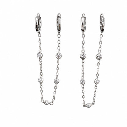 Warm Fortune 18K White Gold Plated CZ Double Hoop Chain Earrings