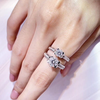 Warm Fortune Moissanite Flower Engagement Ring for Women, 0.5/1.0ct DE VVS Lab Created,925 Sterling Silver with 18K White Gold Plated Anniversary Ring, Gift for Her Promise Ring, Size 6.5