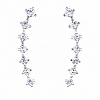 Warm Fortune 18K Gold Plated Seven Round Cut Cubic Zirconia Curved Vertical Linear Stud Earrings for Adult Women Hypoallergenic Gift for Holiday & Birthday Occasions