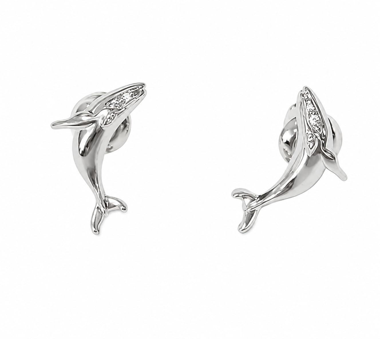 Warm Fortune 18K Gold Plated Dolphin Cubic Zirconia Stud Earrings for Women Hypoallergenic - Valentine's Day, Mother's Day, Birthday Gift for Her