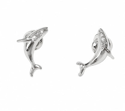 Warm Fortune 18K Gold Plated Dolphin Cubic Zirconia Stud Earrings for Women Hypoallergenic - Valentine's Day, Mother's Day, Birthday Gift for Her