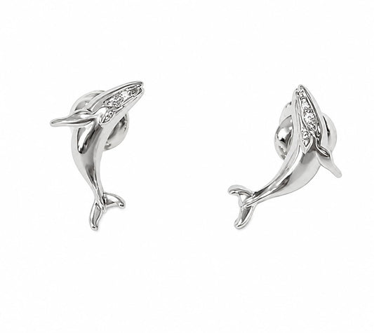 Warm Fortune 18K Gold Plated Dolphin Cubic Zirconia Stud Earrings for Women Hypoallergenic - Valentine's Day, Mother's Day, Birthday Gift for Her