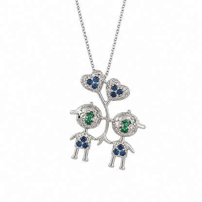 Warm Fortune Family Silhouette Pendant Necklace for Women, 18K White Gold Plated, 18 Inch Chain with Sparkling CZ, Meaningful & Refined Jewelry for Women