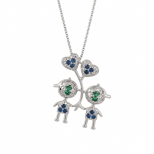 Warm Fortune Family Silhouette Pendant Necklace for Women, 18K White Gold Plated, 18 Inch Chain with Sparkling CZ, Meaningful & Refined Jewelry for Women