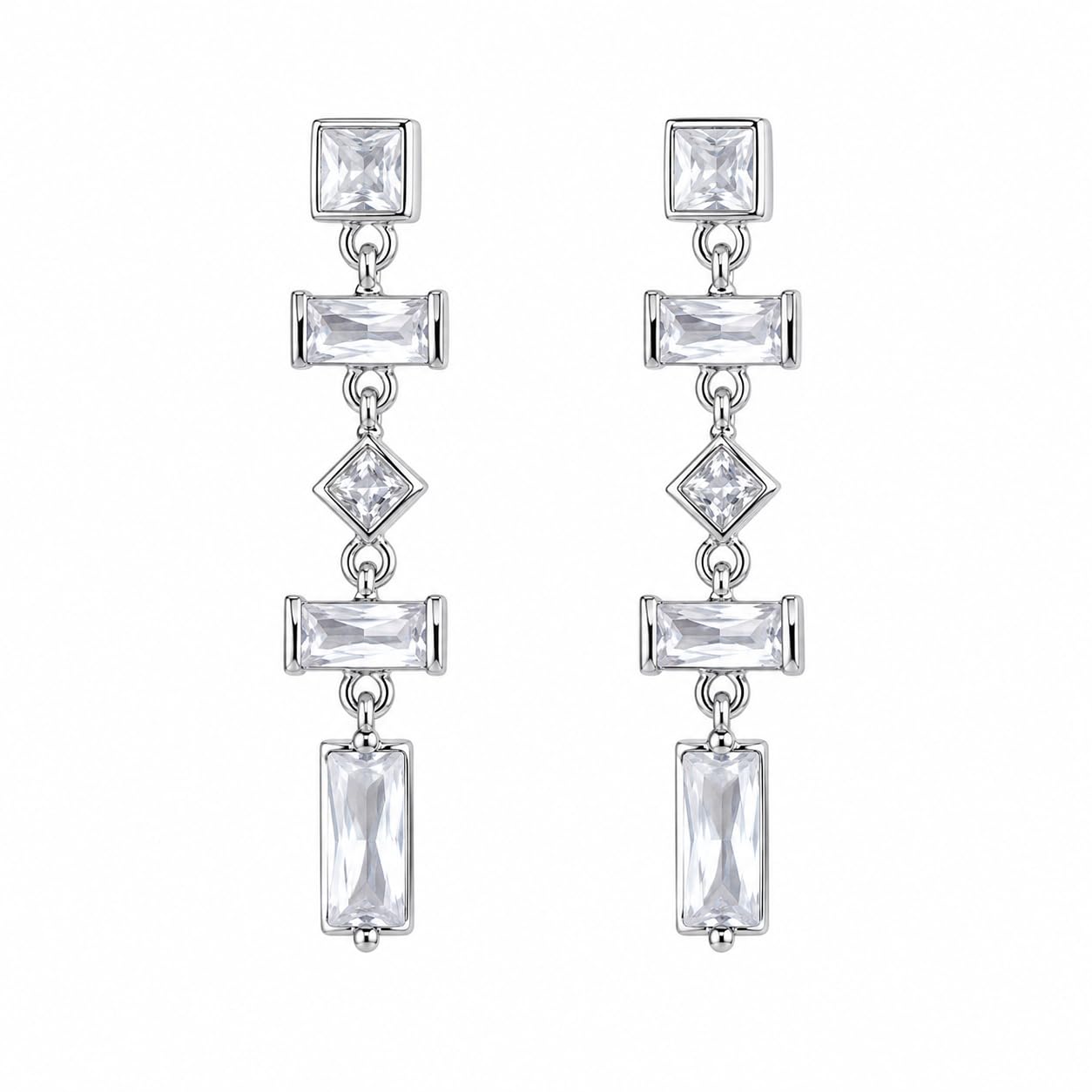 Warm Fortune 18K Gold Plated Multi-Cut Square Baguette Diamond Shape Cubic Zirconia Linear Drop Chain Dangle Earrings for Adult Women Hypoallergenic - Valentine's Day, Mother's Day, Birthday Gift for Her