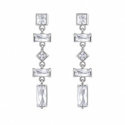 Warm Fortune 18K Gold Plated Multi-Cut Square Baguette Diamond Shape Cubic Zirconia Linear Drop Chain Dangle Earrings for Adult Women Hypoallergenic - Valentine's Day, Mother's Day, Birthday Gift for Her