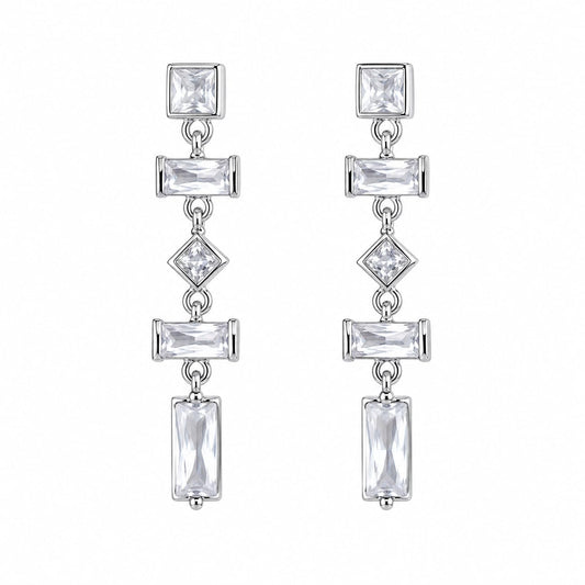 Warm Fortune 18K Gold Plated Multi-Cut Square Baguette Diamond Shape Cubic Zirconia Linear Drop Chain Dangle Earrings for Adult Women Hypoallergenic - Valentine's Day, Mother's Day, Birthday Gift for Her