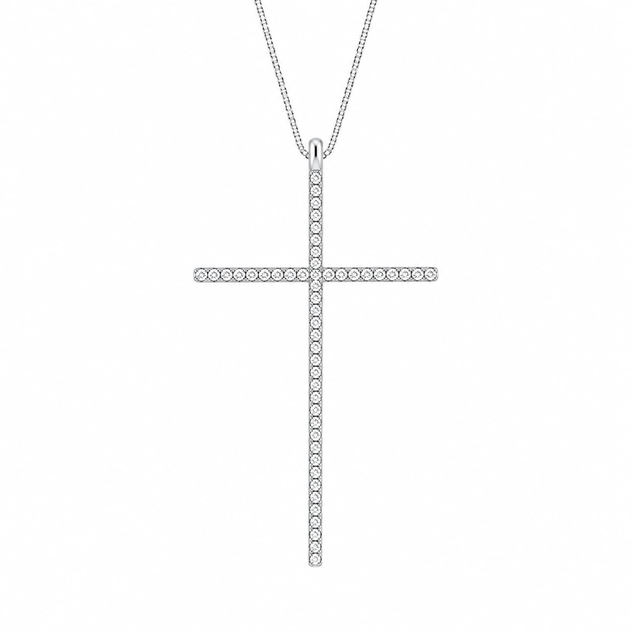 Warm Fortune 18K White Gold Plated CZ Cross Pendant Necklace