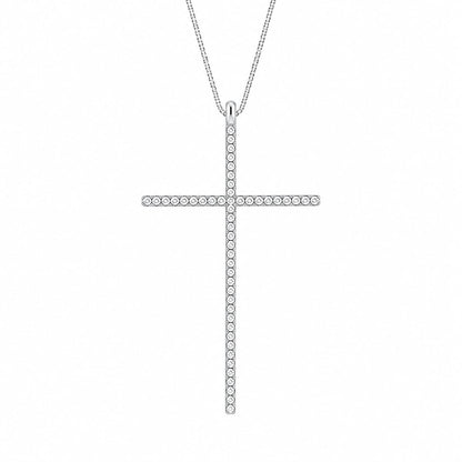 Warm Fortune 18K White Gold Plated CZ Cross Pendant Necklace