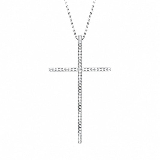 Warm Fortune 18K White Gold Plated CZ Cross Pendant Necklace