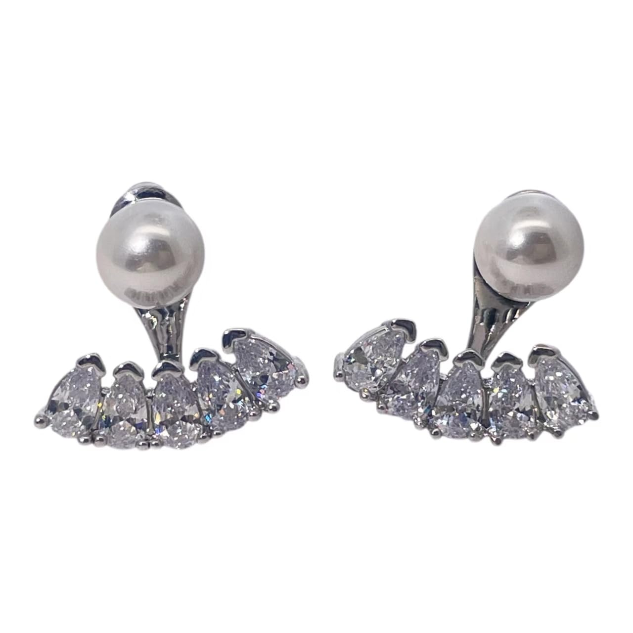 Warm Fortune Pearl & Teardrop Cubic Zirconia Dangle Earrings for Women, Silver Tone Fashion Jewelry, Elegant Design for Daily Wear, Party & Dating