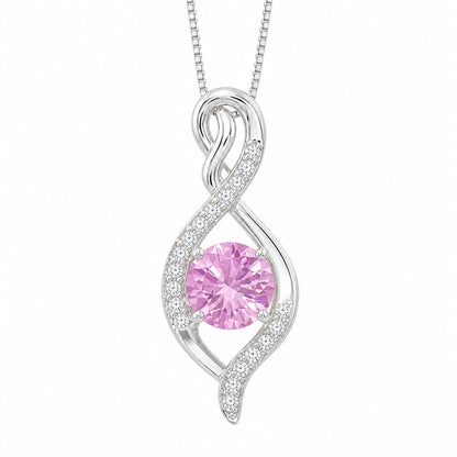 Warm Fortune Twisted Infinity Pendant Necklace for Women, 18K White Gold Plated Brass, Pink and Clear CZ, 18 Inch Chain, Round Center Stone