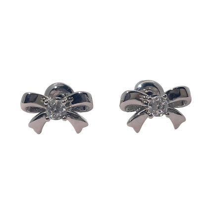 Warm Fortune 18K Gold Plated Bow & Round Shape Cubic Zirconia Stud Earrings for Women Hypoallergenic - Valentine‘s Day, Mother‘s Day, Birthday Gift for Her
