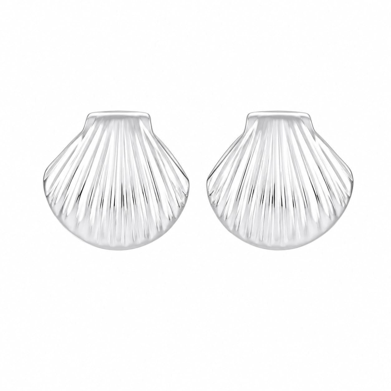 Warm Fortune 18K White Gold Plated Scallop Shell Stud Earrings for Women