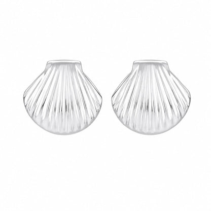 Warm Fortune 18K White Gold Plated Scallop Shell Stud Earrings for Women