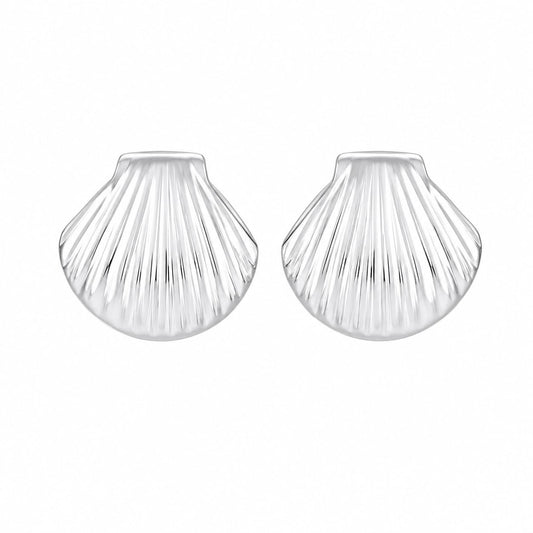 Warm Fortune 18K White Gold Plated Scallop Shell Stud Earrings for Women