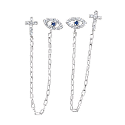 Warm Fortune 18K Gold Plated Evil Eye Cross Chain Cubic Zirconia Drop Earrings for Women Hypoallergenic - Valentine's Day, Mother's Day, Birthday Gift for Her